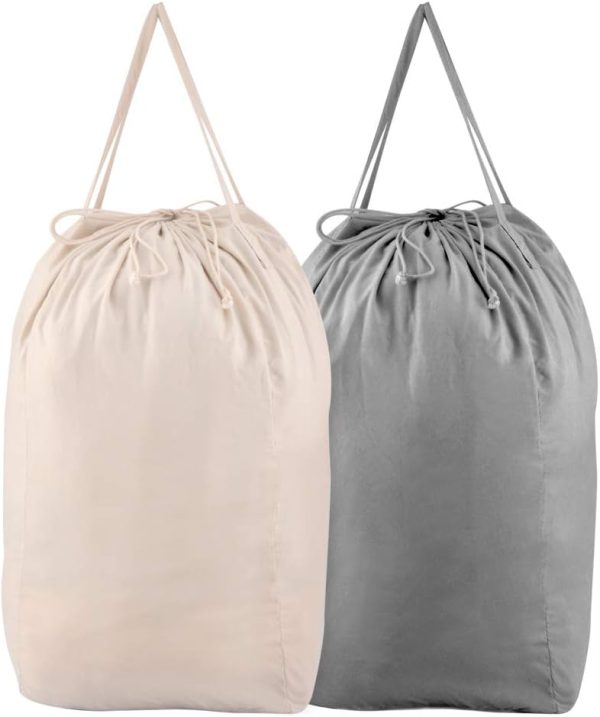 Washable Laundry Bags with Handles,140L Dirty Clothes Storage for College Dorm or Travel, Laundry Liner Fit Most Laundry Hamper or Basket,2 Pack (Beige & Grey)