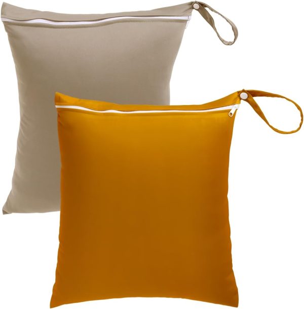 Travel Laundry Bags 2 Pack, Ideal for Travel, Gym and Swimming-Washable Waterproof Wet Dry Bags for Dirty Clothes, Bathing Suits and Swimsuits(brown)