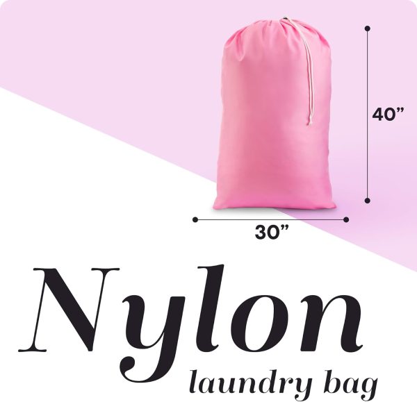 Nylon Laundry Bag - Locking Drawstring Closure and Machine Washable. These Bags will Fit a Laundry Basket or Hamper and Strong Enough to Carry up to Three Loads of Clothes. (Pink) - Image 2