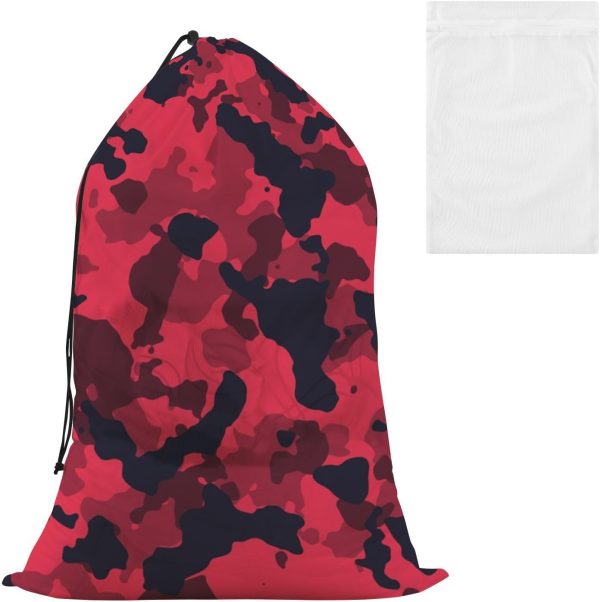 Red Black Camouflage Laundry Bag Large Dirty Clothes Organizer Travel Laundry Bags 24" x 36" Portable Laundry Organizing Bag, Fit a Laundry Hamper or Basket