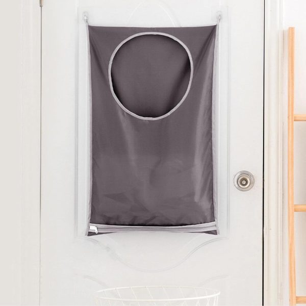 Hanging Laundry Hamper Bag, Portable Laundry Bag, Large Foldable Wall Hanging Laundry Basket with 2 Adhesive Hooks for Dirty Clothes Organization and Storage,30 x 20 Inch Gray