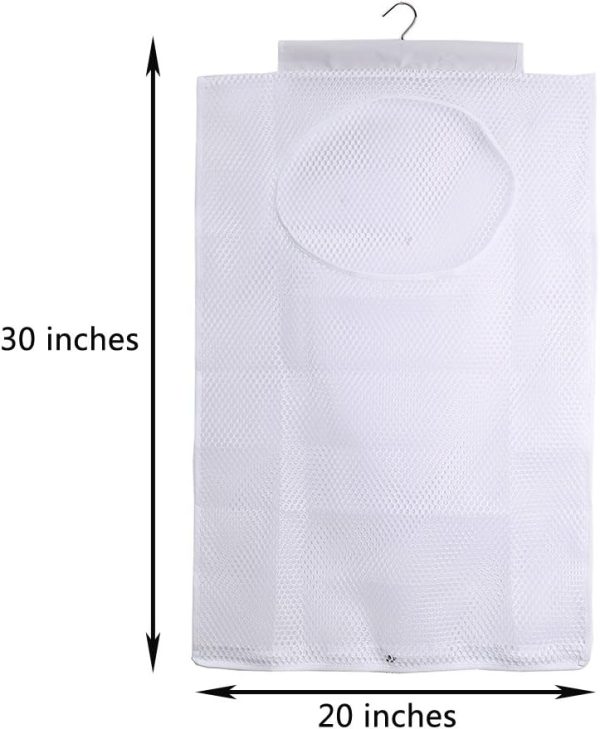Breathable Mesh Laundry Hamper,Foldable Hanging Closet Storage Basket,Portable Space Saving Dirty Clothes Bag (White) - Image 2