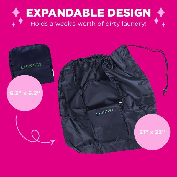 Travel Laundry Bag - Laundry Script, Navy/Green - Image 2