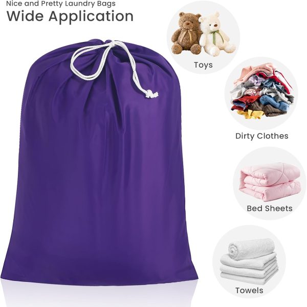 Travel Laundry Bag, Nylon Laundry Bag-Machine Washable Dirty Clothes Organizer with Drawstring，Easy Fit a Laundry Hamper or Basket 28" x 38" (Purple) - Image 2