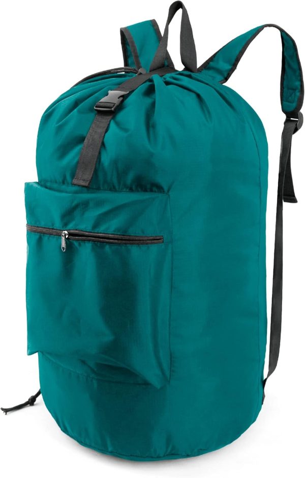 Laundry-Bag-Portable-Backpack,  Nylon Drawstring -Laundry Backpack Heavy Duty Tall Foldable Extra Large Dirty Clothes Travel Bag with Handle College Dorm Apartment Essentials
