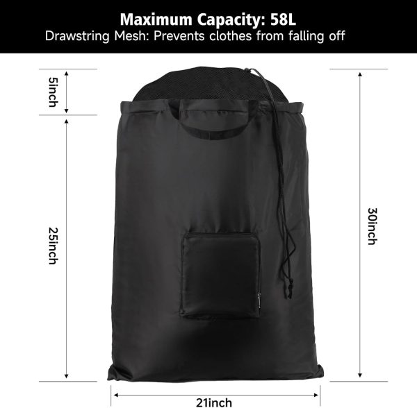2 Packs Travel Laundry Bags,  Foldable Dirty Clothes Bag 【Upgraded】 with Drawstring Mesh, Handles, and Carabiner, Portable, Suitable for Travel, Gym, Camping (Black) - Image 2