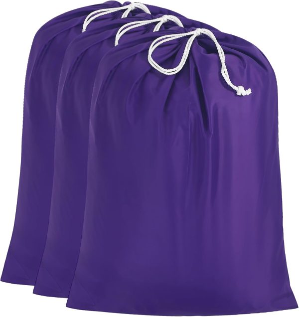 Travel Laundry Bag, Nylon Laundry Bag-Machine Washable Dirty Clothes Organizer with Drawstring，Easy Fit a Laundry Hamper or Basket 28" x 38" (Purple)