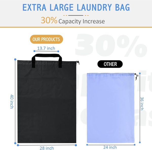 Extra Large Laundry Bag With Handles, Heavy Duty, Travel Laundry Bag for Dirty Clothes, 28" x 40" (Black) - Image 2