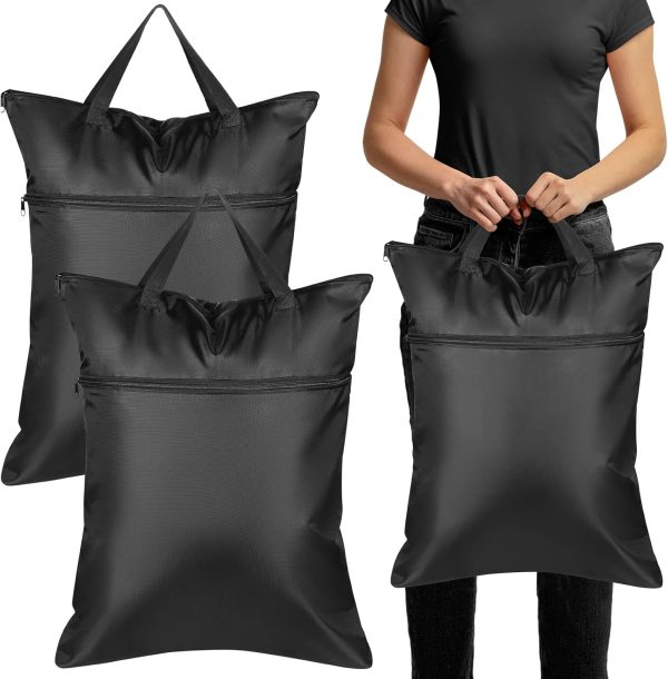 2 Pcs Large Travel Laundry Bag for Dirty Clothes with Handle 18" x 23" Heavy Duty Waterproof Wet Dry Bags for Swimsuit with 2 Zippered Pockets Washable for Sports Gym Dorm(Black)