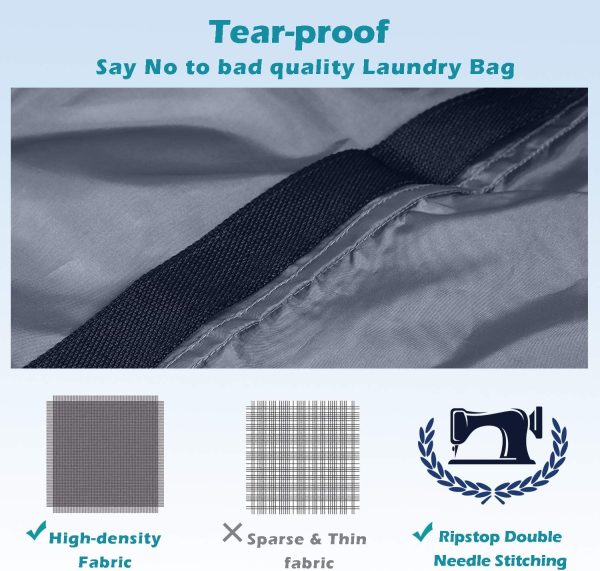 Heavy Duty Laundry Bag 2 Pack XL Nylon Laundry Bags with Straps, Washable Large Dirty Clothes Organizer with Drawstring Closure, Travel Washing Bag Fit a Laundry Hamper or Basket - Image 2
