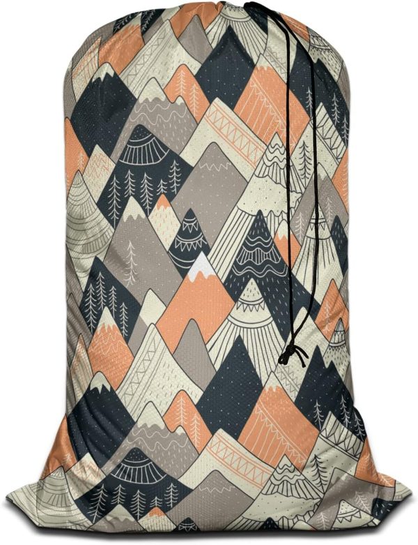 Large Travel Laundry Bag - Washable Wet/Dry Bag for Dirty Clothes - Scandinavian Style Landscape Tree Boho Art - 28x40 Inch