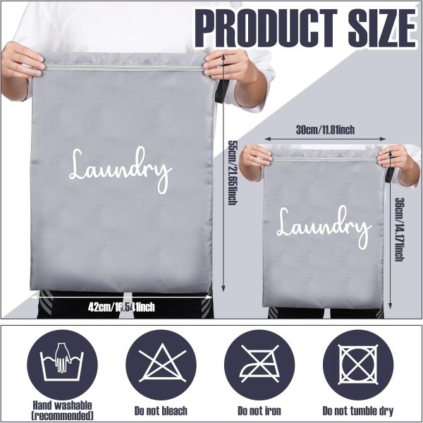 4 Pack Travel Laundry Bag Waterproof Wet Dirty Bag Machine Washable Clothes Organizer Bag Washing Travel Accessories for Packing Storage Hamper Basket, 12 x 14 Inch, 17 x 22 Inch, Gray, Black - Image 2