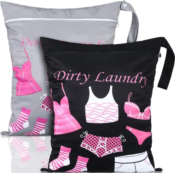 2 Pcs Large Travel Laundry Bag Washable Waterproof Wet Dry Large Dirty Clothes Bag Bathing Workout(Dress Style)