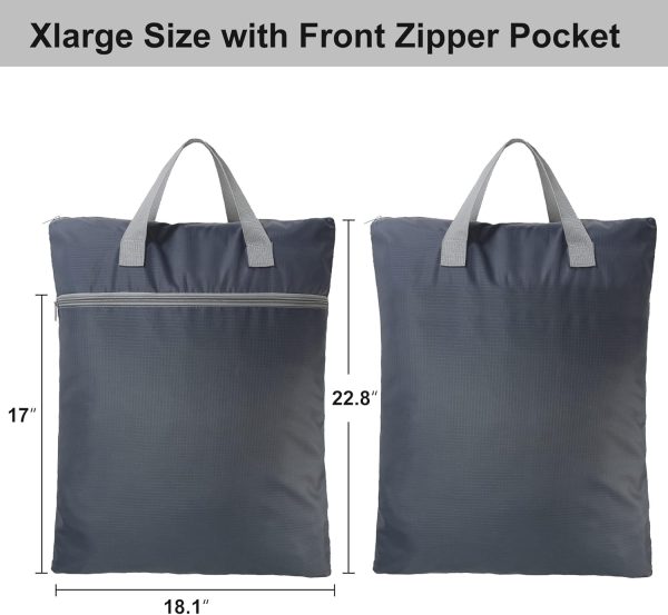 Grey Travel Laundry Bag with Handles & Zipper Pockets Dirty Clothes Hanging Laundry Hamper Heavy Duty Collapsible for College Dorm Gym Beach Pool Swimsuit - Image 2