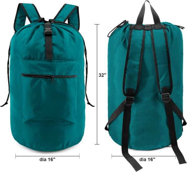 Laundry-Bag-Portable-Backpack,  Nylon Drawstring -Laundry Backpack Heavy Duty Tall Foldable Extra Large Dirty Clothes Travel Bag with Handle College Dorm Apartment Essentials - Image 2