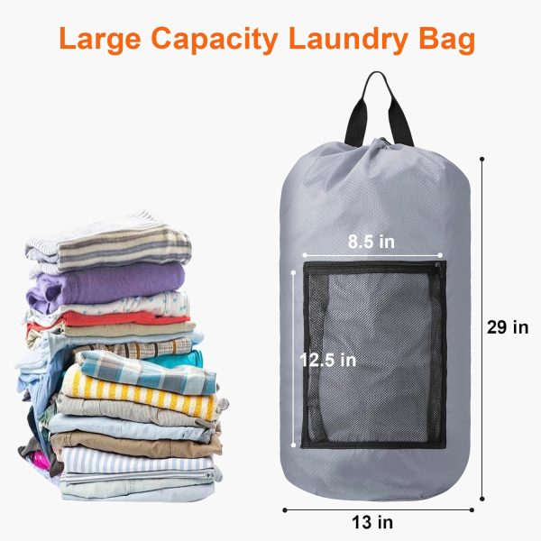 Laundry Bag Backpack Durable Laundry Bag with Shoulder Straps and Mesh Pockets Portable Laundry Dirty Clothes Hamper Bag for College Dorm (Gray) - Image 2