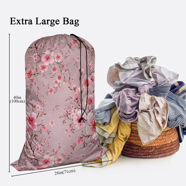 Cherry Blossom Laundry Basket Clothes Hamper Bag Watercolor Hand Painted Flower Blooming Branches Collapsible Dirty Clothes Storage Laundry Organizer, Pink - Image 2