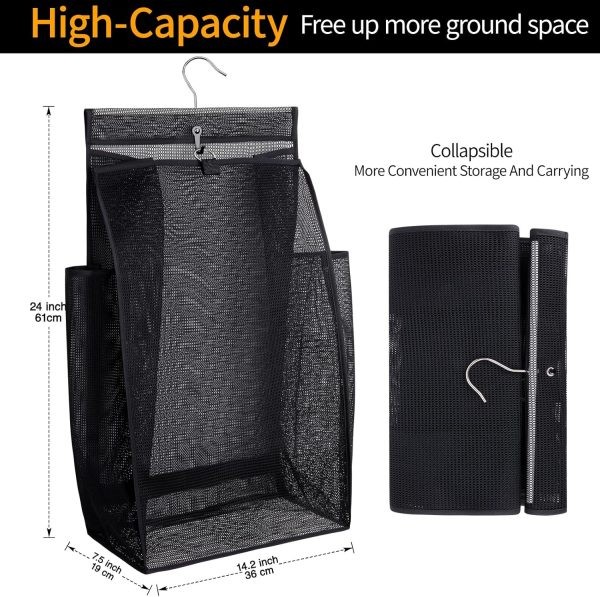 Hanging Collapsible Breathable Mesh Laundry Hamper,Fast Drying Portable Space Saving Storage Bag,Rv Laundry Hamper,Applied to College Dorm Rooms, Gym, Swimming and RV Travel (Black) - Image 2