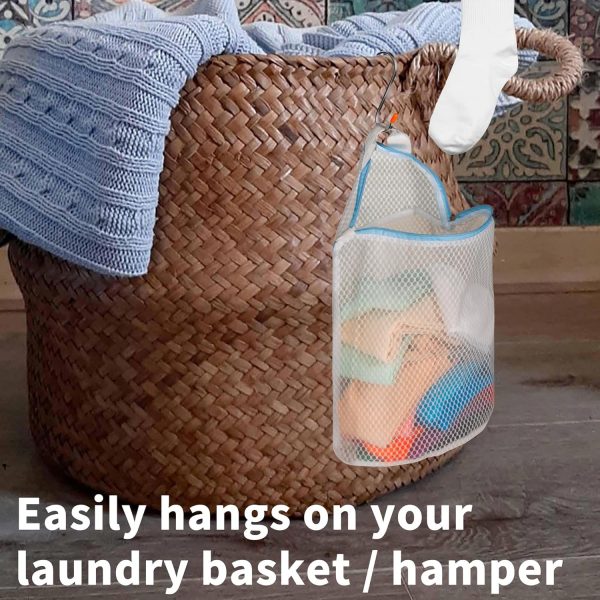 3Pcs Hanging Laundry Bags for Socks with S Hooks, 3 Color Mesh Laundry Bags for Washing Machine - Image 2