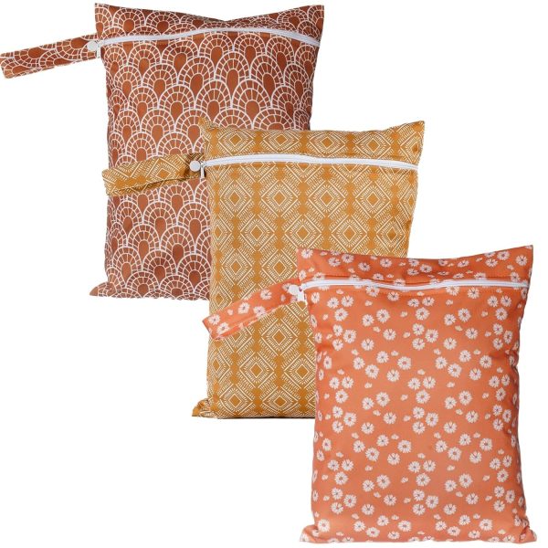 3 Set Wet Bag Storage Bag Zipper Waterproof Washable Travel Bags, Beach, Pool, Gym Bag for Cloth Diaper, Swimsuits & Wet Clothes for Baby,11.8x15.7inch